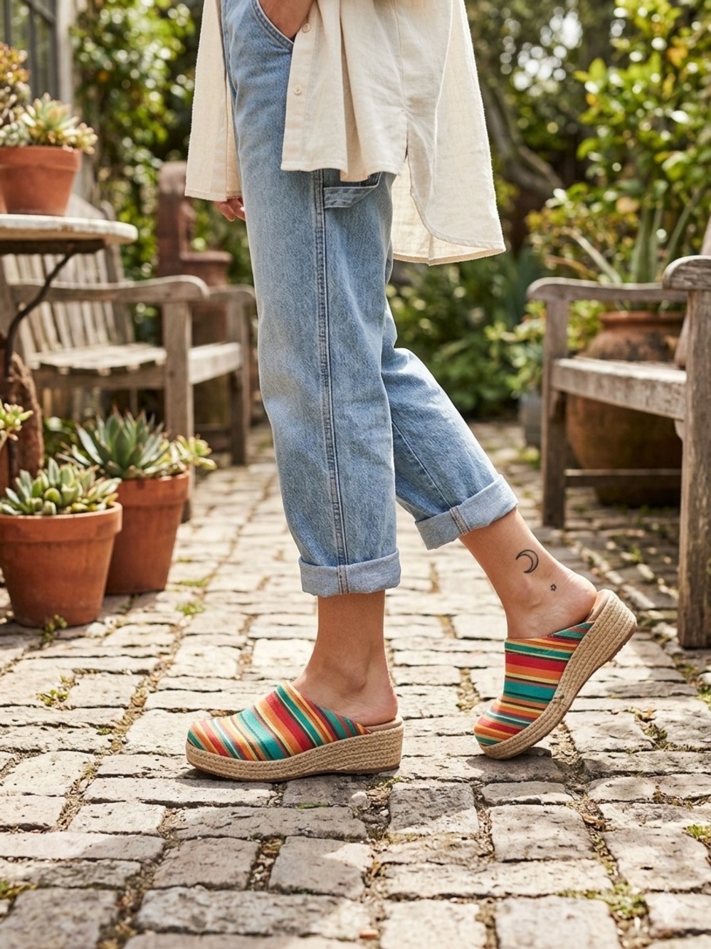 Dansko Vegan Multi Color Striped Espadrille Clogs Platform Shoes Womens 6.5/7